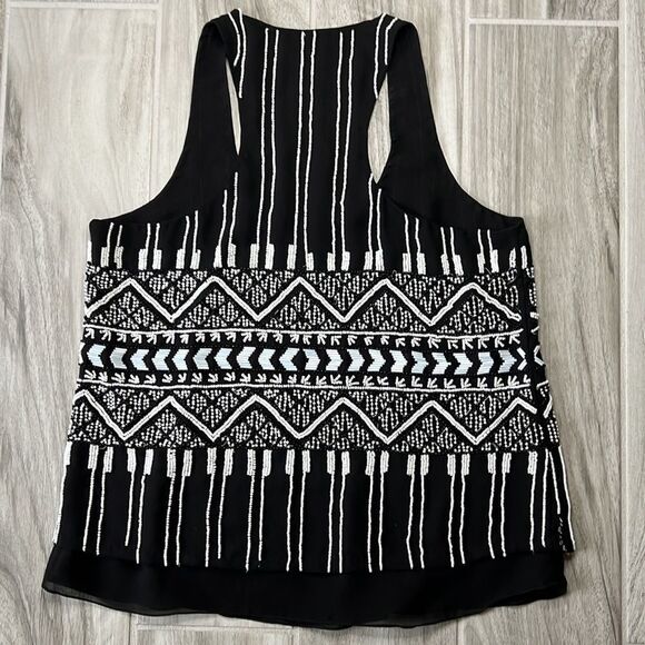 Parker Black and White Silk Beaded Fun Top Size Small - Picture 6 of 6